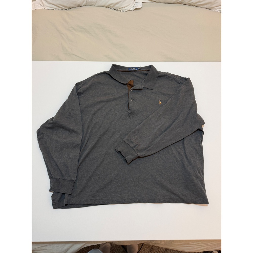 Polo Ralph Lauren Men 3XB Long Sleeve Polo Shirt Gray Pony Logo Big & Tall